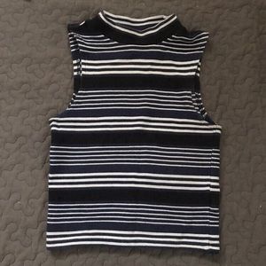 Stripe Mock Neck Ribbed Tank Crop Top